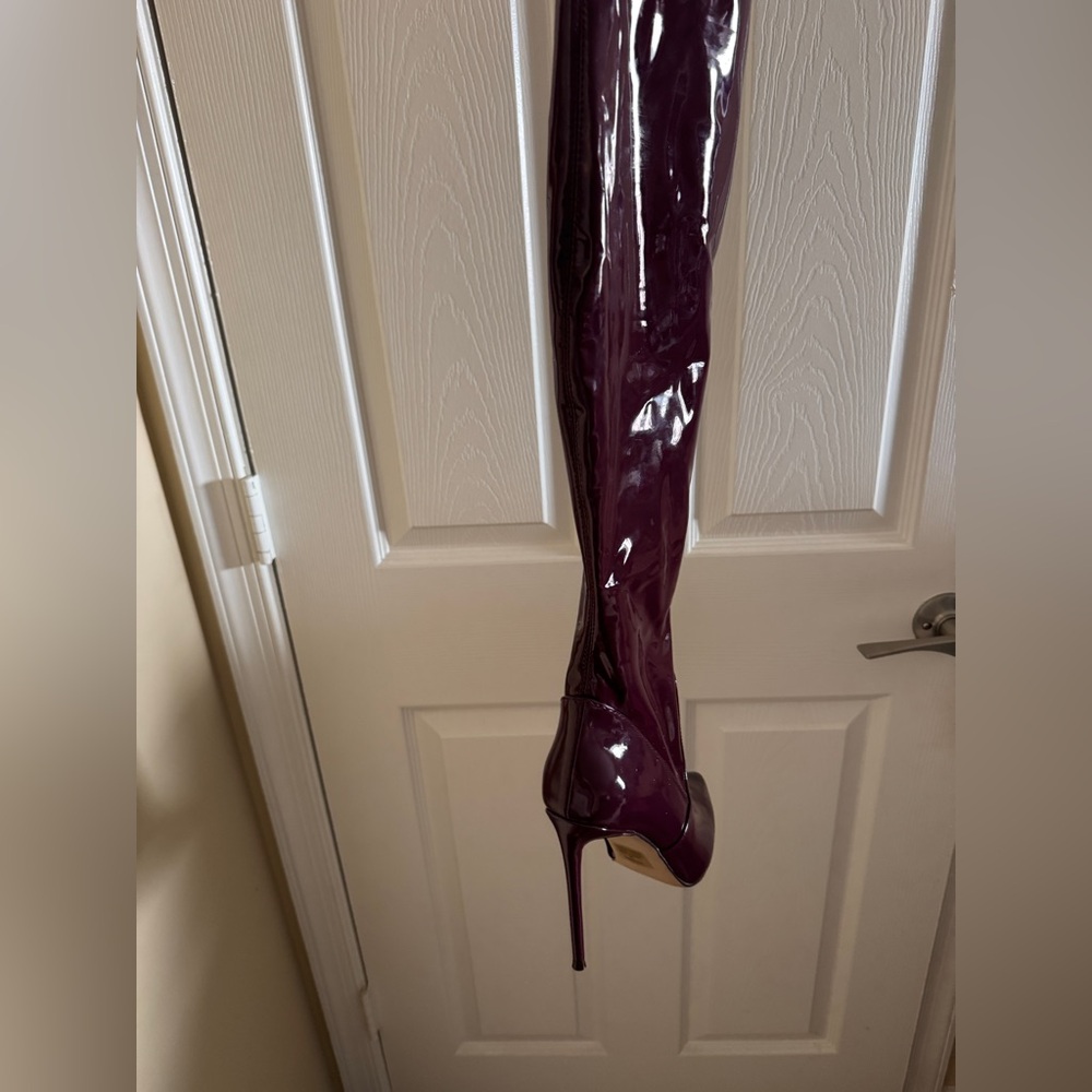 Burgundy Steve Madden Patent Over-the-Knee Stiletto Boot - Picture 2 of 8